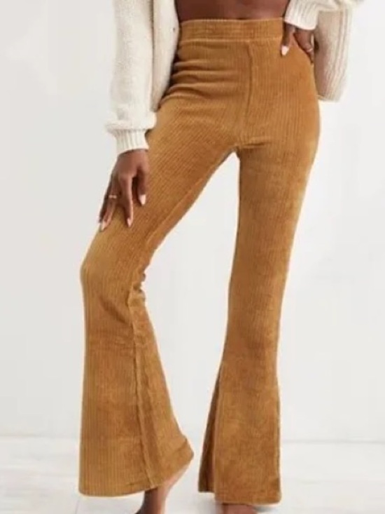 aerie Pants - Corduroy Flared pants in Mustard Brown - Unbranded